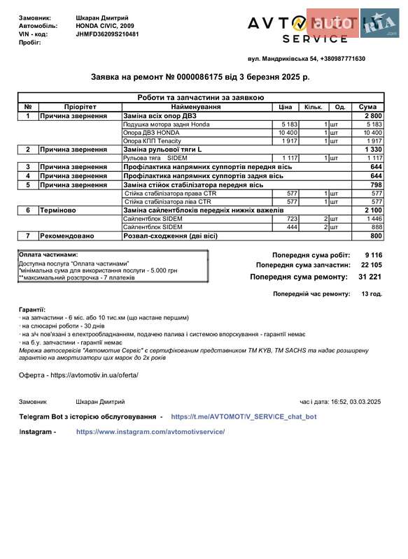 Седан Honda Civic 2009 в Каменском