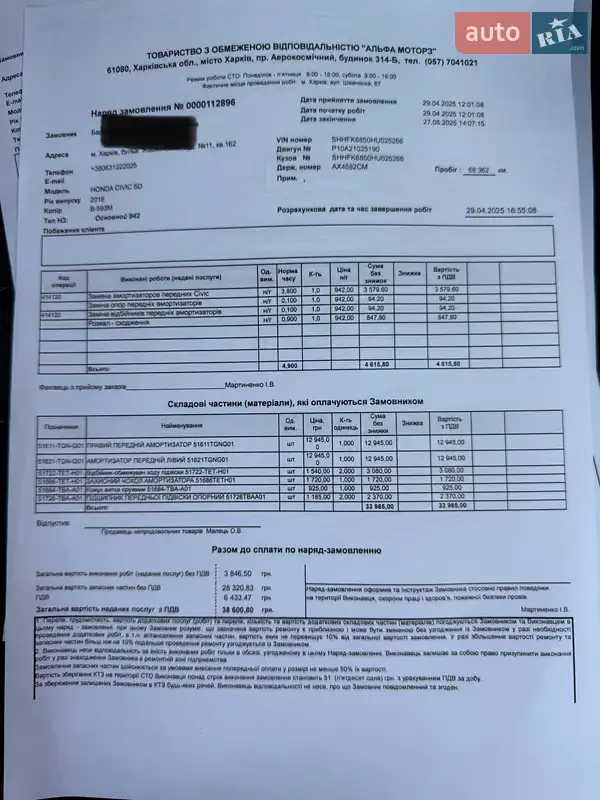 Хэтчбек Honda Civic 2018 в Харькове документ