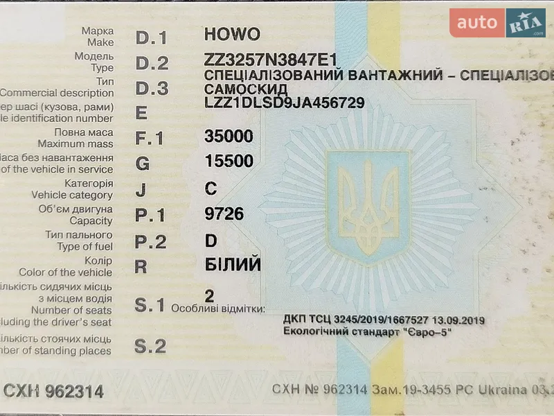 Самосвал Howo A7 2018 в Киеве документ