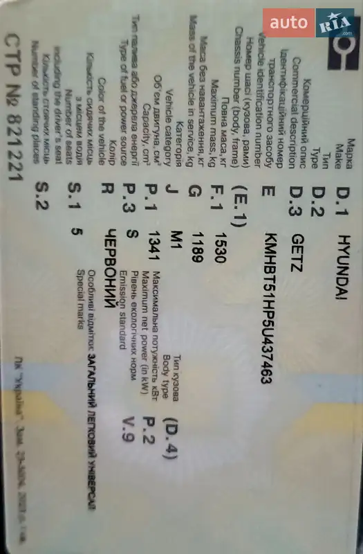 Хетчбек Hyundai Getz 2005 в Києві документ 2 фото Хетчбек Hyundai Getz 2005 в Києві документ