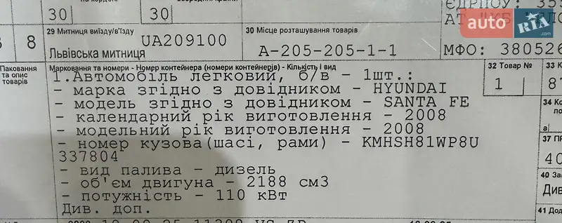 Внедорожник / Кроссовер Hyundai Santa FE 2008 в Луцке документ 2 фото Внедорожник / Кроссовер Hyundai Santa FE 2008 в Луцке документ