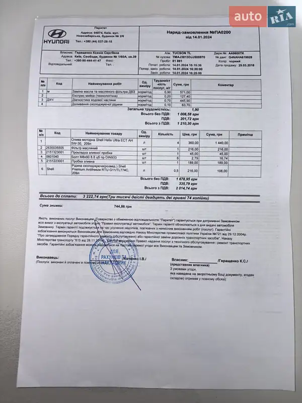 Внедорожник / Кроссовер Hyundai Tucson 2017 в Киеве документ