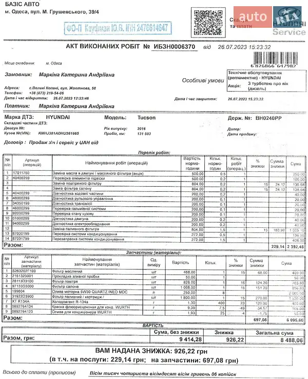Внедорожник / Кроссовер Hyundai Tucson 2016 в Одессе документ 4 фото Внедорожник / Кроссовер Hyundai Tucson 2016 в Одессе документ