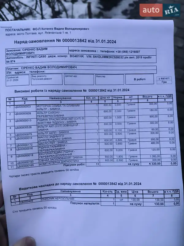 Позашляховик / Кросовер Infiniti QX60 2019 в Полтаві документ