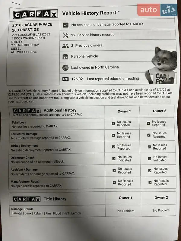 Позашляховик / Кросовер Jaguar F-Pace 2018 в Львові документ