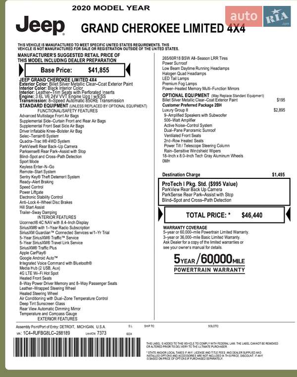 Позашляховик / Кросовер Jeep Grand Cherokee 2020 в Києві