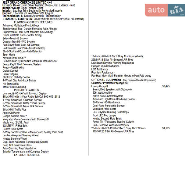 Внедорожник / Кроссовер Jeep Grand Cherokee 2019 в Киеве