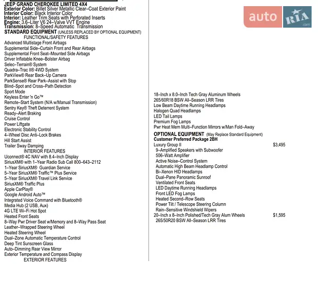 Внедорожник / Кроссовер Jeep Grand Cherokee 2019 в Киеве документ