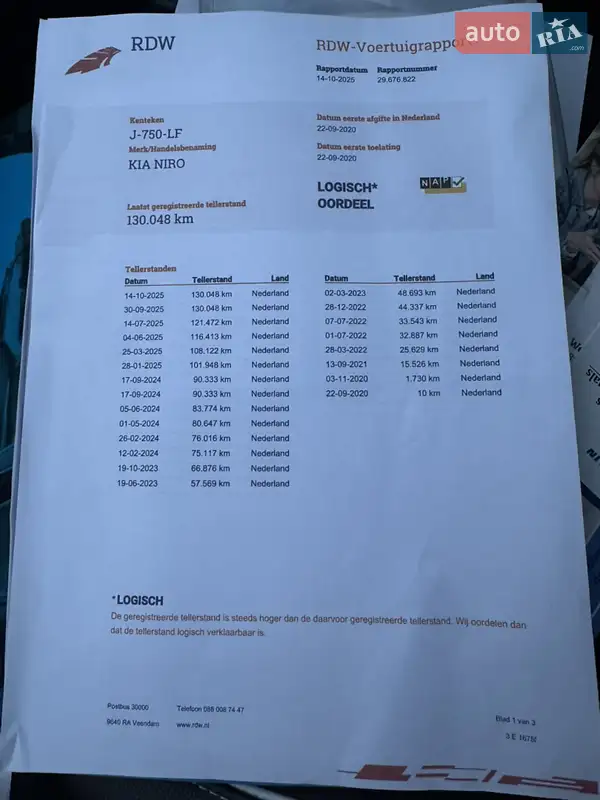 Внедорожник / Кроссовер Kia Niro 2020 в Ровно документ