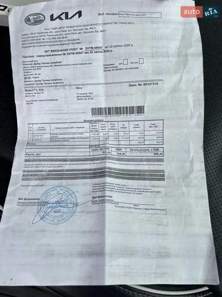 Внедорожник / Кроссовер Kia Niro 2019 в Ровно документ