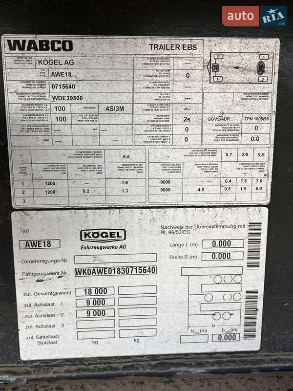 Самоскид причіп Kogel AWE 2003 в Хмільнику