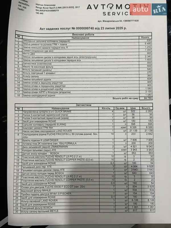 Внедорожник / Кроссовер Land Rover Range Rover Sport 2017 в Днепре документ