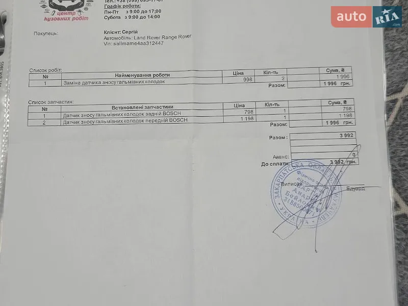 Внедорожник / Кроссовер Land Rover Range Rover 2009 в Мукачево документ