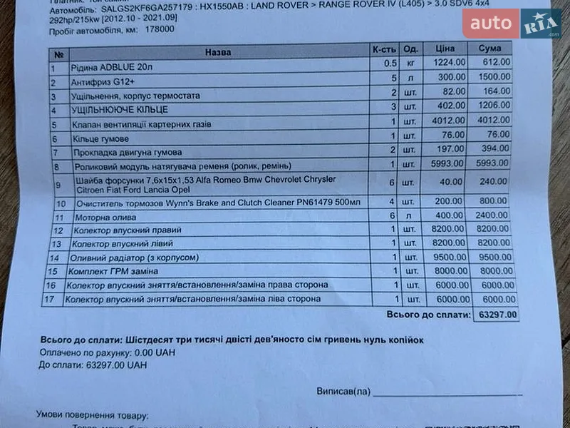 Внедорожник / Кроссовер Land Rover Range Rover 2015 в Борисполе документ