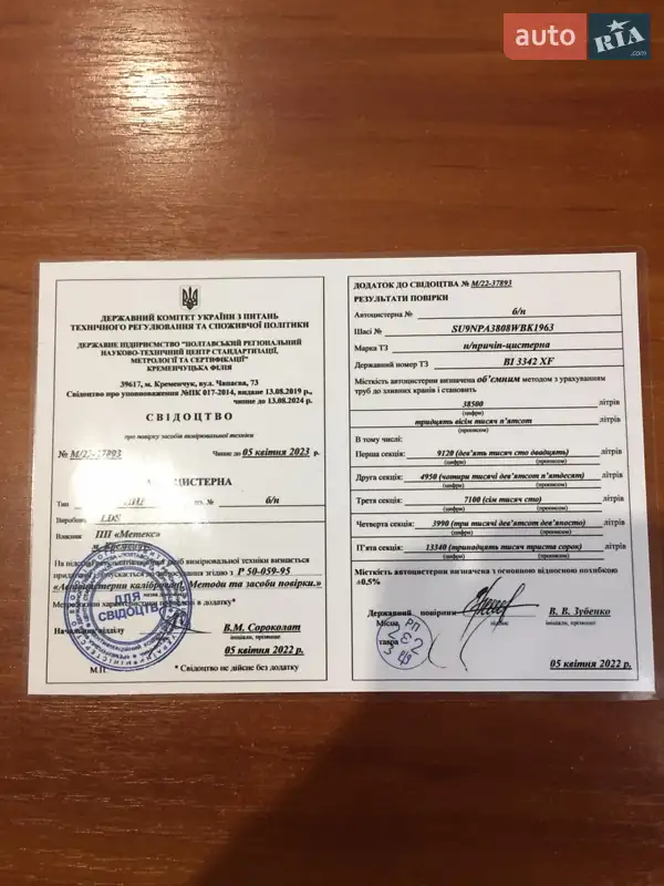 Цистерна полуприцеп LDS NG 2008 в Кременчуге документ