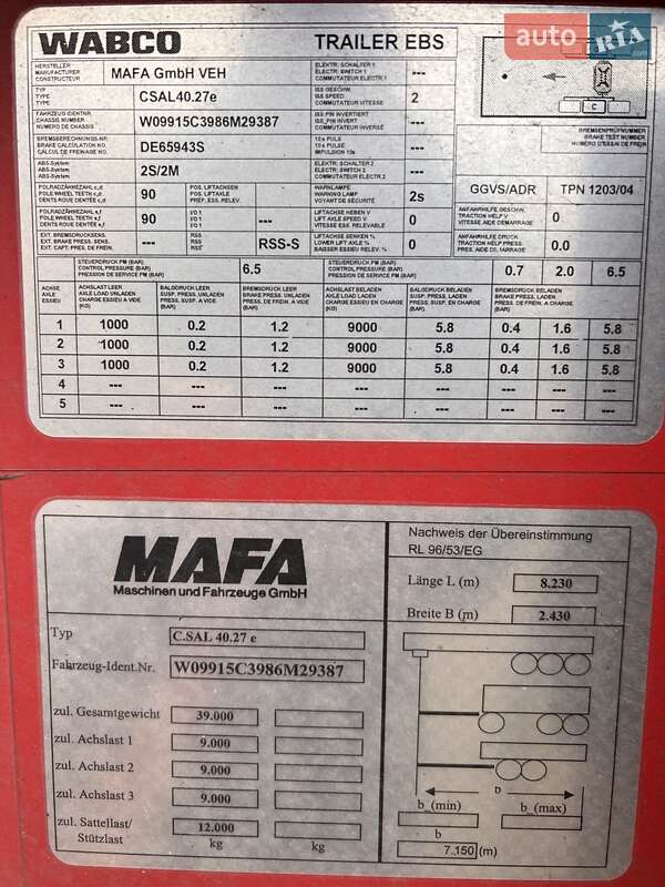 Цистерна напівпричіп MAFA 40 2008 в Одесі