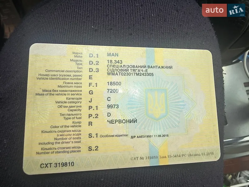 Тягач MAN 18.343 1998 в Одесі документ