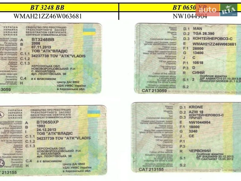 Контейнеровоз MAN TGA 2006 в Запоріжжі документ