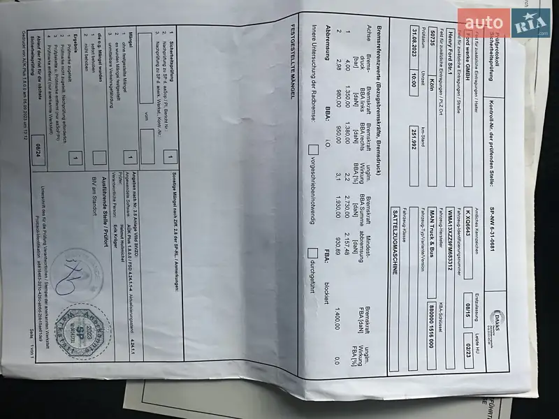 Тягач MAN TGX 2015 в Калуші документ