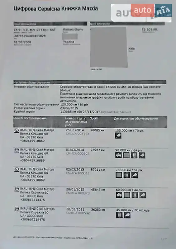 Позашляховик / Кросовер Mazda CX-9 2008 в Києві документ