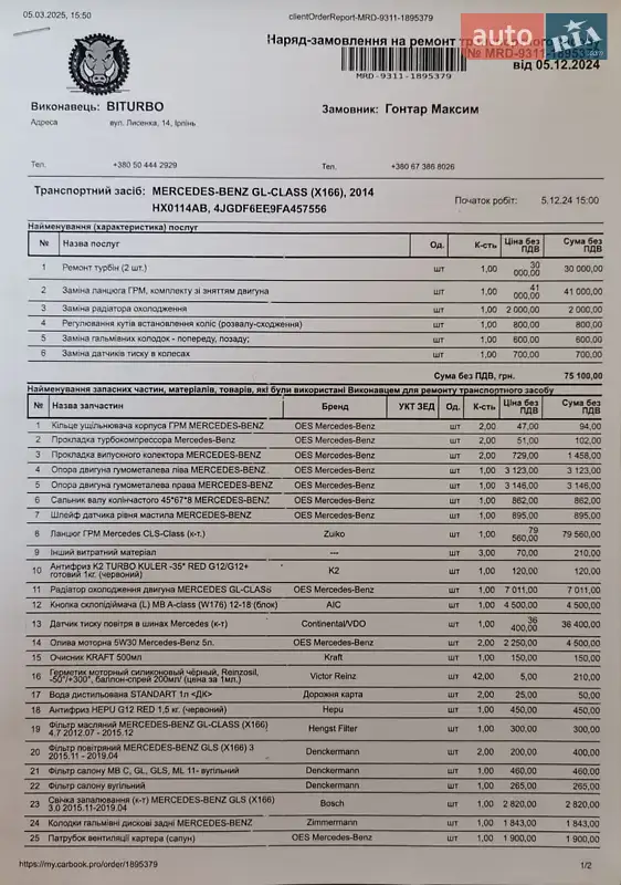 Внедорожник / Кроссовер Mercedes-Benz GL-Class 2014 в Киеве документ