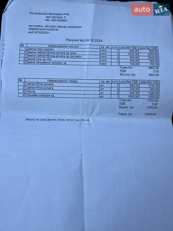 Седан Mitsubishi Lancer 2006 в Днепре документ 6 фото Седан Mitsubishi Lancer 2006 в Днепре документ