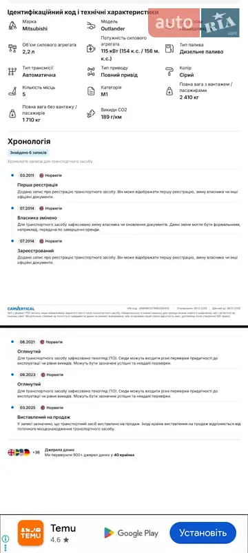 Внедорожник / Кроссовер Mitsubishi Outlander XL 2011 в Ирпене документ