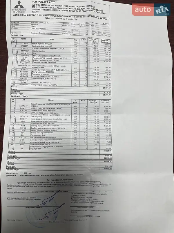Внедорожник / Кроссовер Mitsubishi Outlander 2011 в Ровно документ