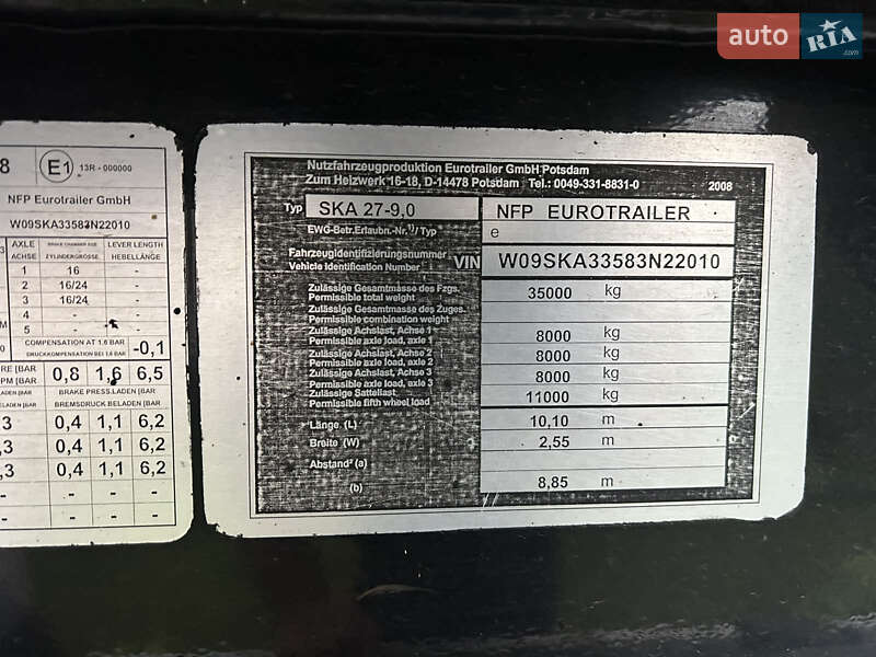 Зерновоз - полуприцеп NFP-Eurotrailer SKA 2008 в Сарнах