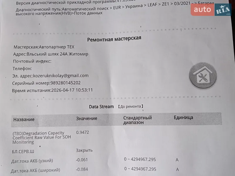 Хэтчбек Nissan Leaf 2022 в Полтаве документ