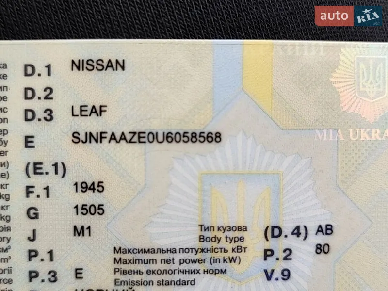 Хетчбек Nissan Leaf 2016 в Кам'янець-Подільському документ