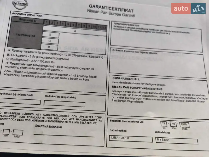 Минивэн Nissan Primastar 2010 в Калуше документ 3 фото Минивэн Nissan Primastar 2010 в Калуше документ