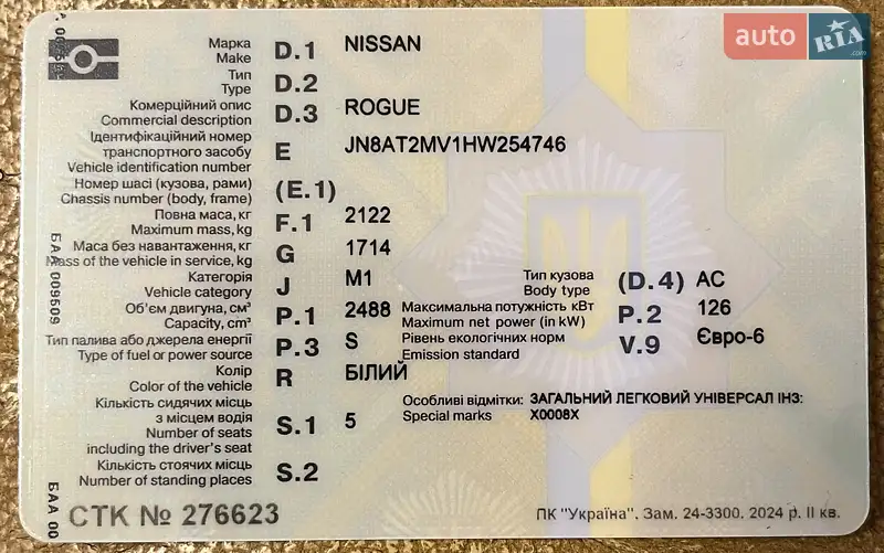 Внедорожник / Кроссовер Nissan Rogue 2016 в Киеве документ