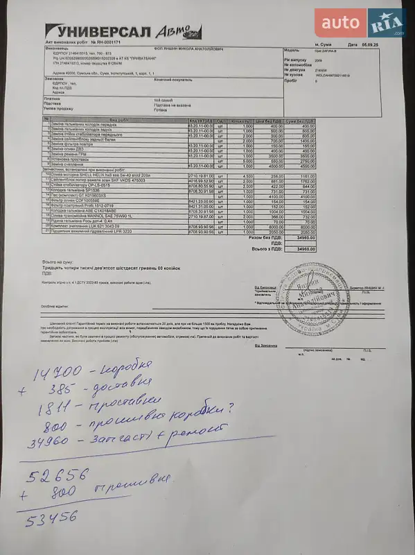 Минивэн Opel Zafira 2009 в Ахтырке документ