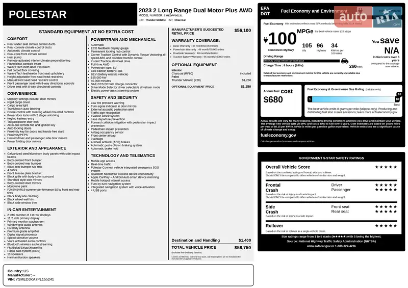 Лифтбек Polestar 2 2023 в Кропивницком документ
