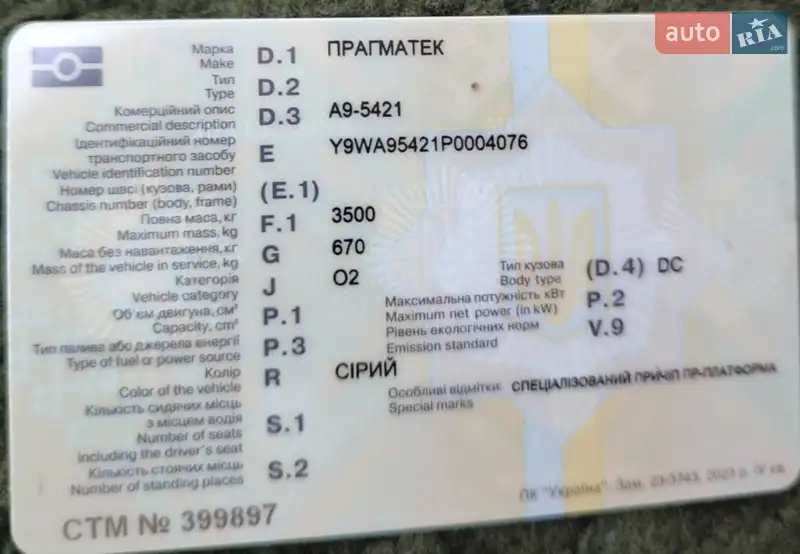 Лафет Pragmatec A9 2023 в Львові документ