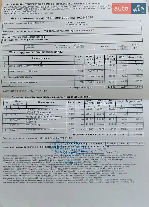 Седан Ravon R4 2018 в Болграде документ