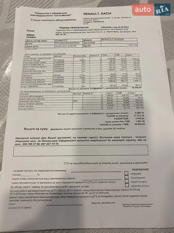 Внедорожник / Кроссовер Renault Duster 2021 в Днепре документ