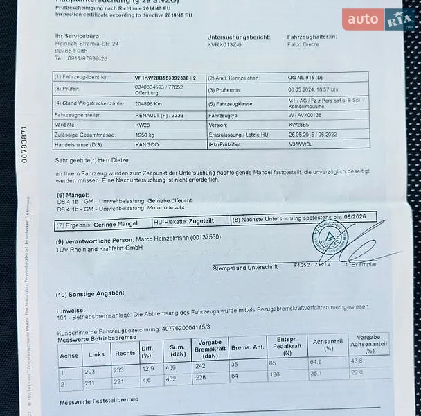 Мінівен Renault Kangoo 2015 в Луцьку документ