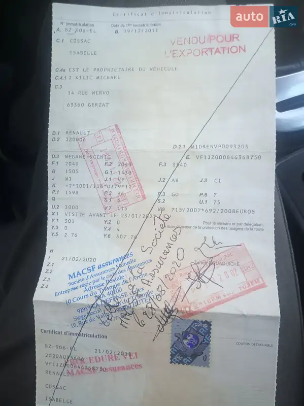 Минивэн Renault Megane Scenic 2011 в Львове документ