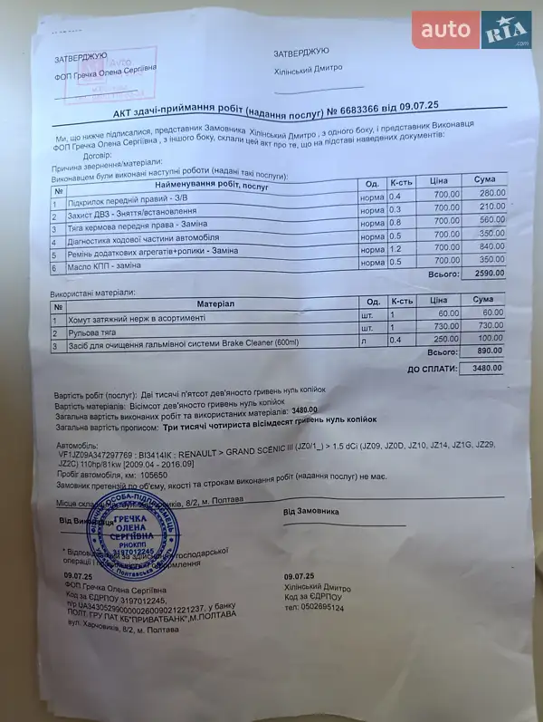 Мінівен Renault Megane Scenic 2012 в Полтаві документ