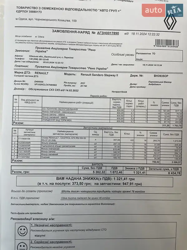 Хэтчбек Renault Sandero StepWay 2021 в Одессе документ