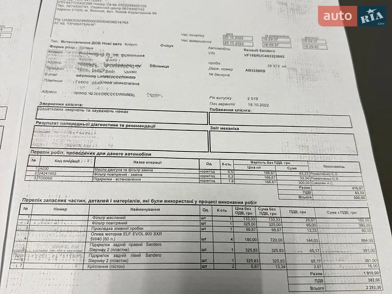 Хэтчбек Renault Sandero 2019 в Виннице документ