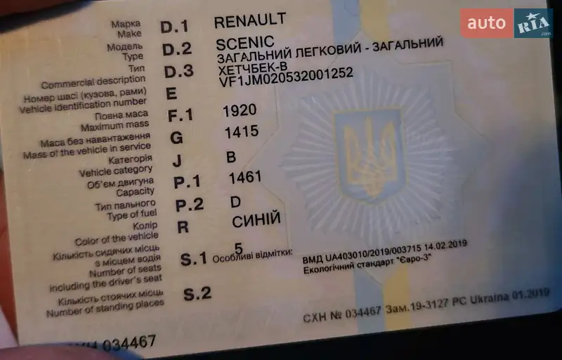 Мінівен Renault Scenic 2004 в Заліщиках документ
