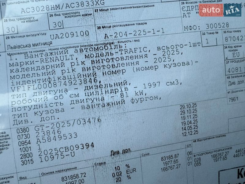 Грузовой фургон Renault Trafic 2025 в Дубно