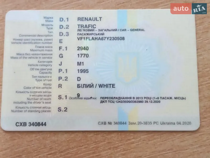 Минивэн Renault Trafic 2007 в Днепре документ
