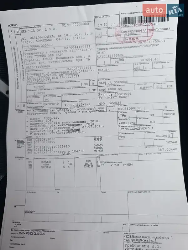 Хэтчбек Renault Zoe 2019 в Ровно документ