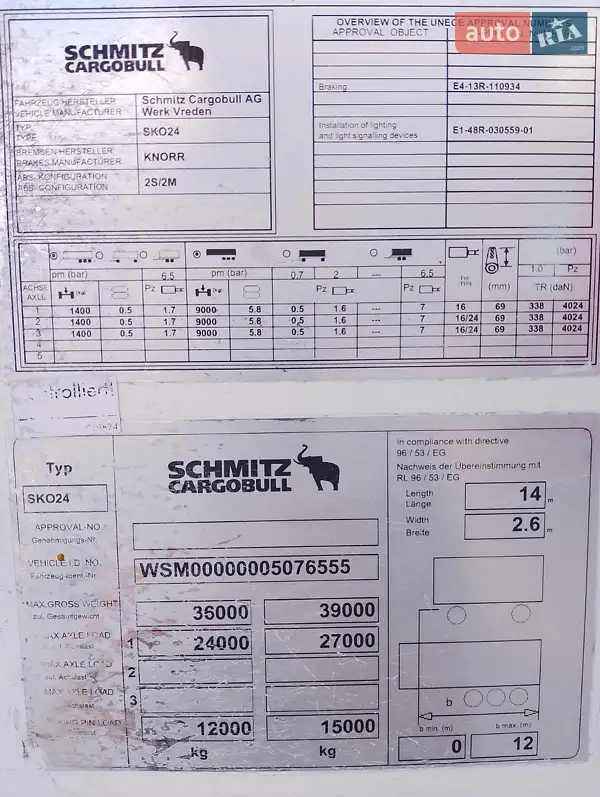 Рефрижератор полуприцеп Schmitz Cargobull SKO 24 2012 в Кривом Роге документ