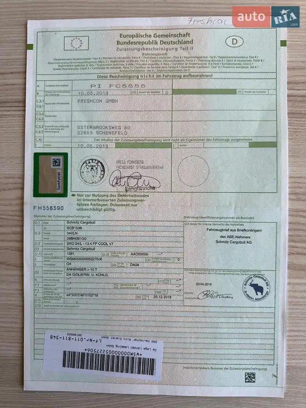 Рефрижератор полуприцеп Schmitz SKO 24 2019 в Виннице документ