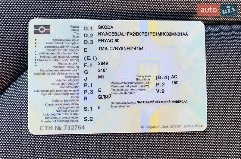 Внедорожник / Кроссовер Skoda Enyaq iV 2021 в Тернополе документ